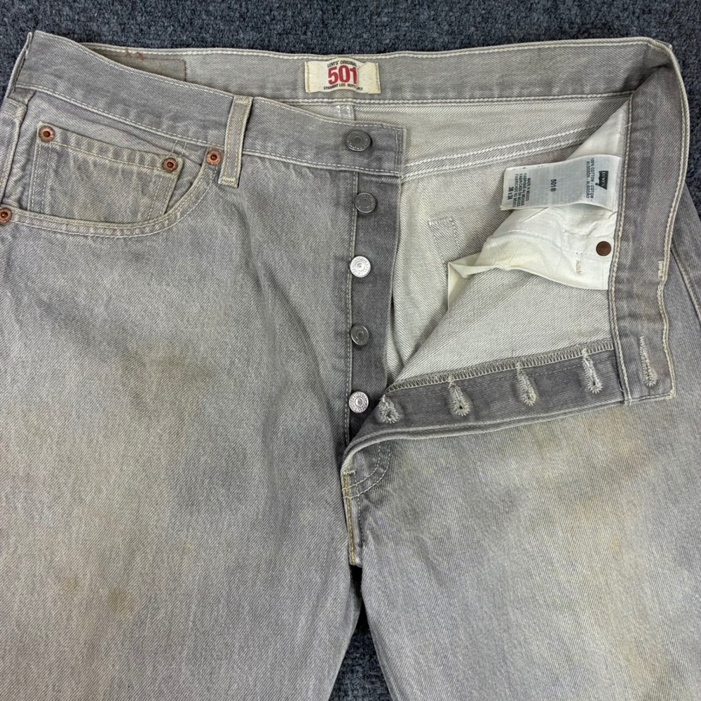 Vintage 90s Levis 501 Straight Leg Button Fly Grey Denim Jeans Mens Size 36x34